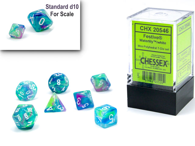 Chessex Mini-Polyhedral 7-Die Würfel-Set Vortex - Hellgrün/Schwarz