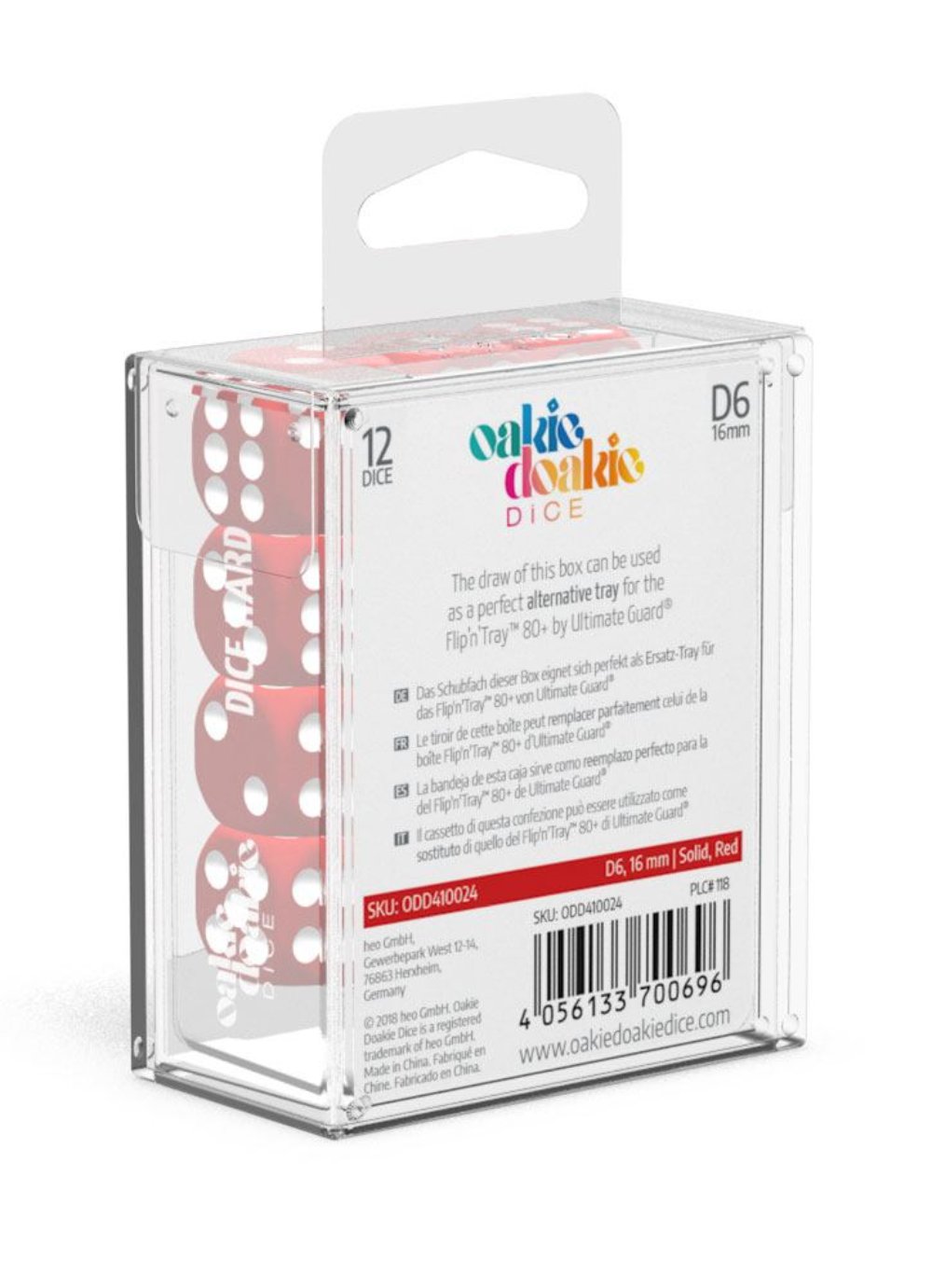Oakie Doakie Dice W6 Würfel 16 mm Solid - Rot (12)