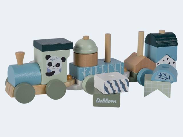 Eichhorn Baby Zug mit Lok und 2 Wagen 13 Bausteine