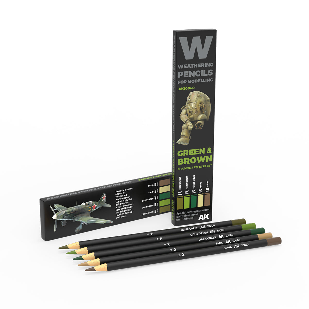 AK Interactive Watercolor Pencil Set Green And Brown Camouflages