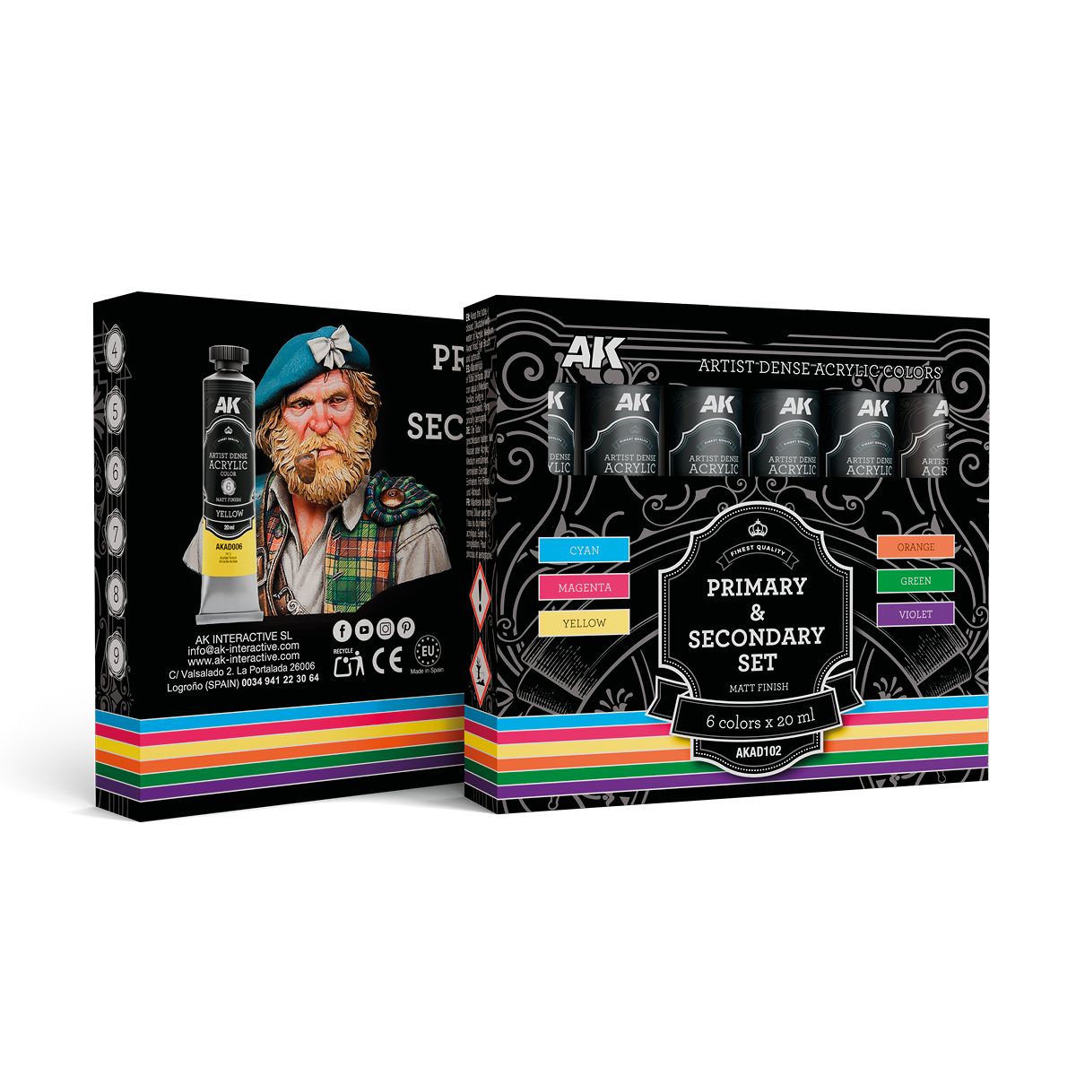 AK Interactive ARTIST DENSE ACRYLIC COLOR Set PRIMARY & SECONDARY SET (6 tubes 20 ml)