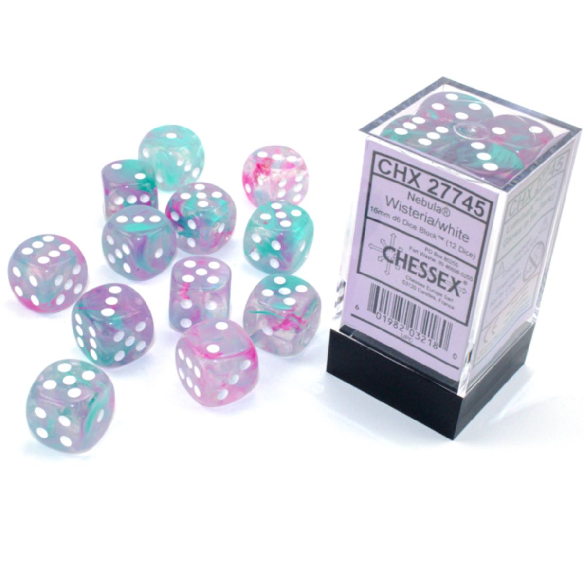 Chessex 16mm D6-Würfel-Set (12) Nebula / Blauregen/Weiß