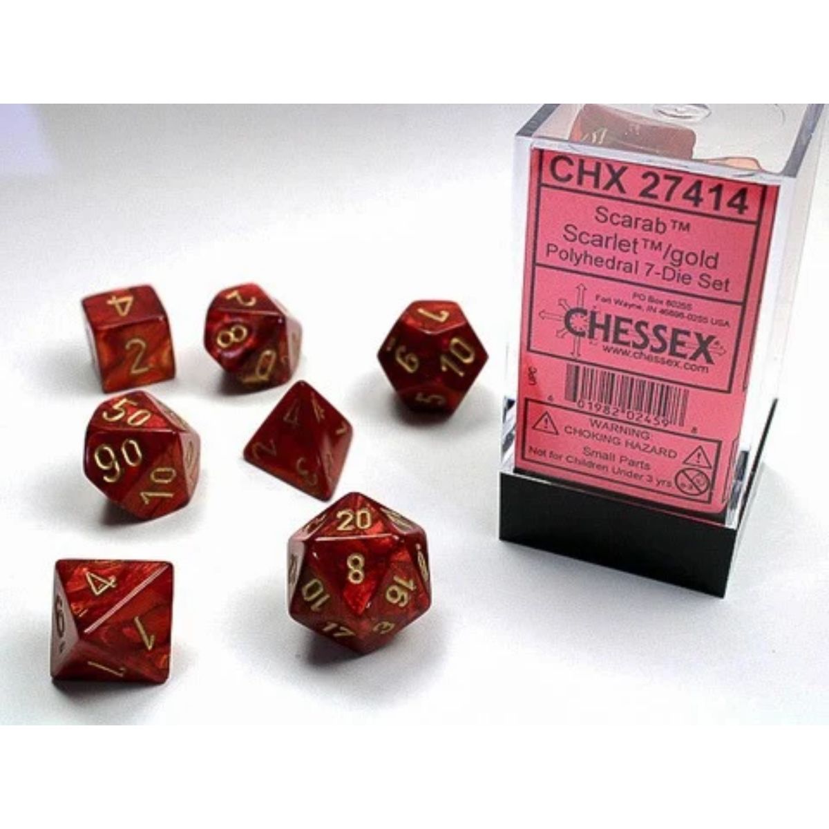 Chessex Scarab Scarlet/gold Polyhedral 7 Dice Set
