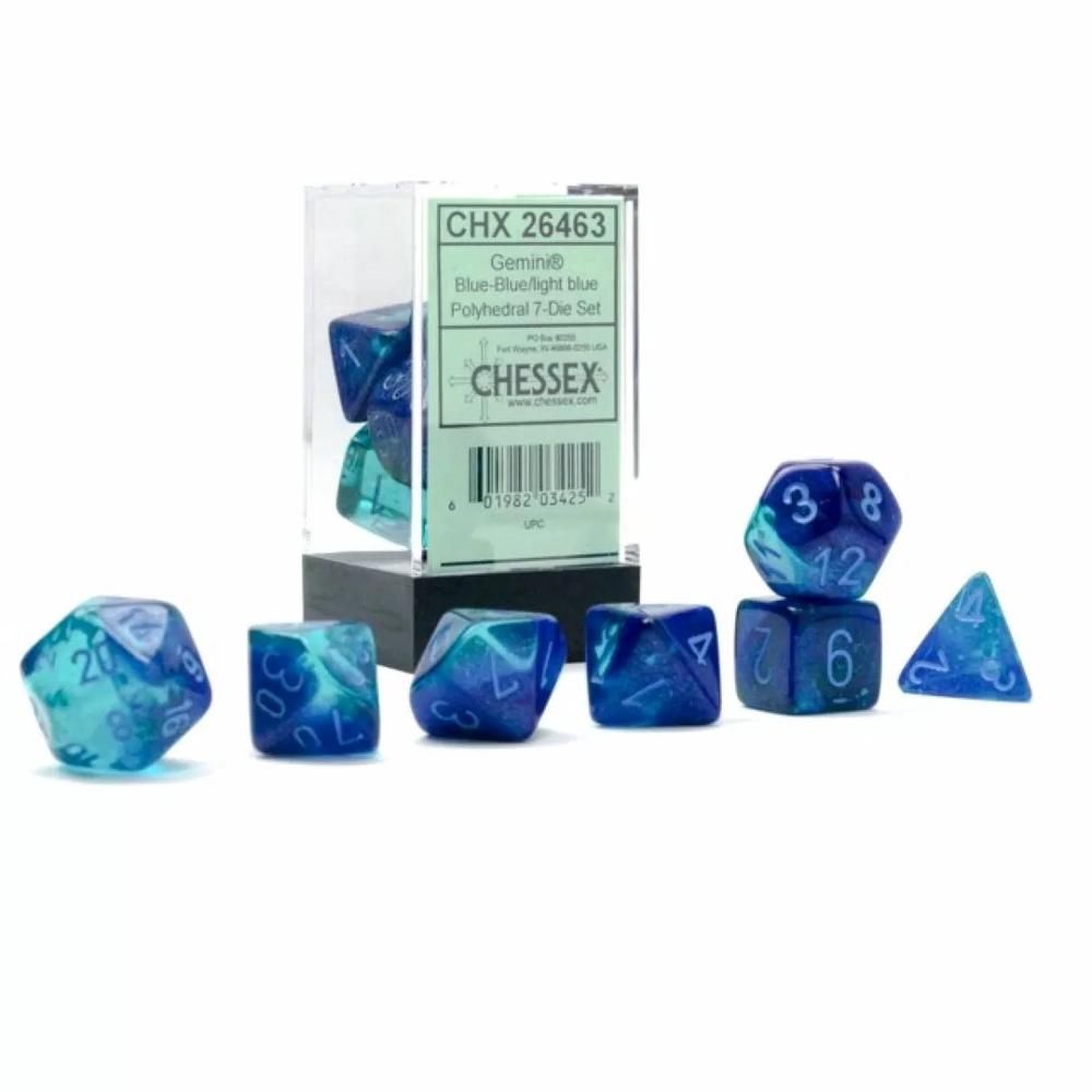 Chessex Polyhedral 7 Die Würfel-Set Gemini Blau/Hellblau