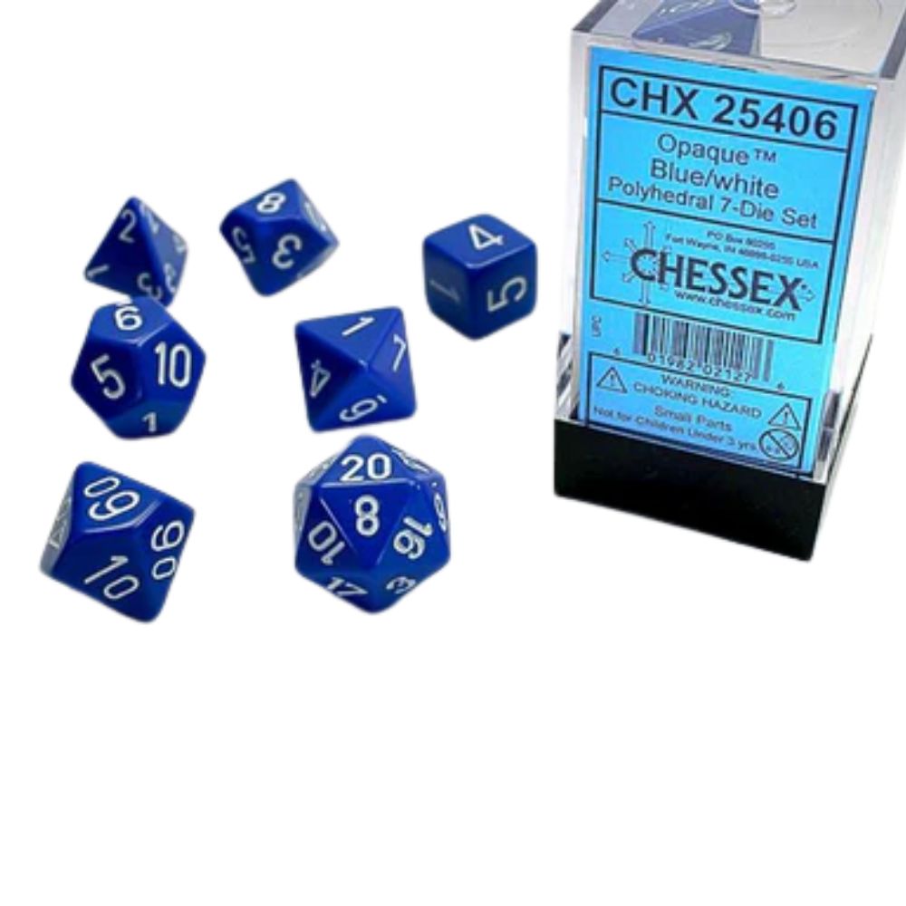 Chessex Polyhedral 7 Die Würfel-Set Opaque Blau/Weiß