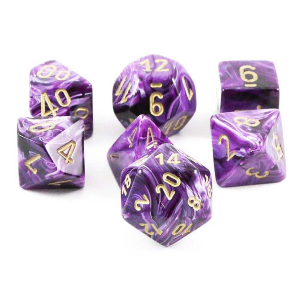 Chessex Polyhedral 7 Die Würfel-Set Vortex Lila/Gold