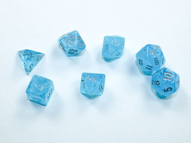 Chessex Mini-Polyhedral 7-Die Würfel-Set Glitter - Rubinrot/Gold