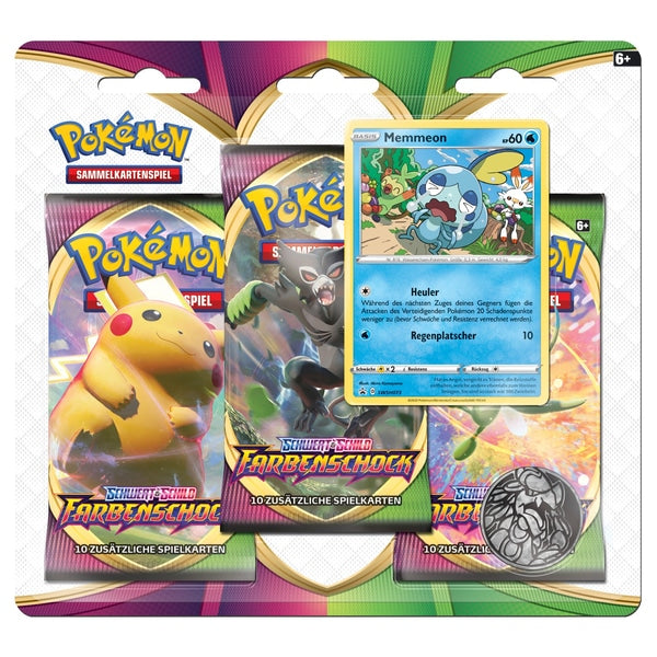 Pokémon SWSH04 - Schwert und Schild - Farbenschock - 3-Pack Blister Memmeon deutsch