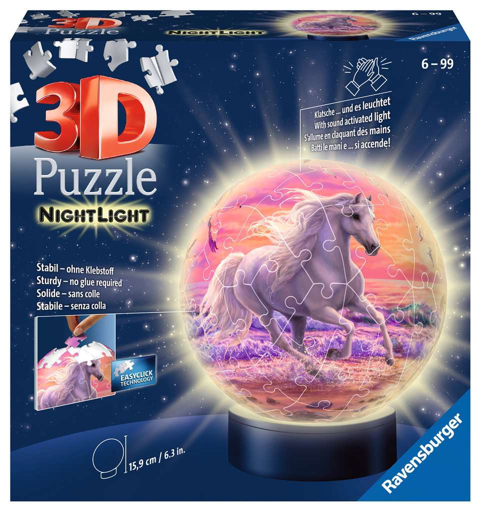 3D Puzzle-Ball - Nachtlicht - Pferde am Strand