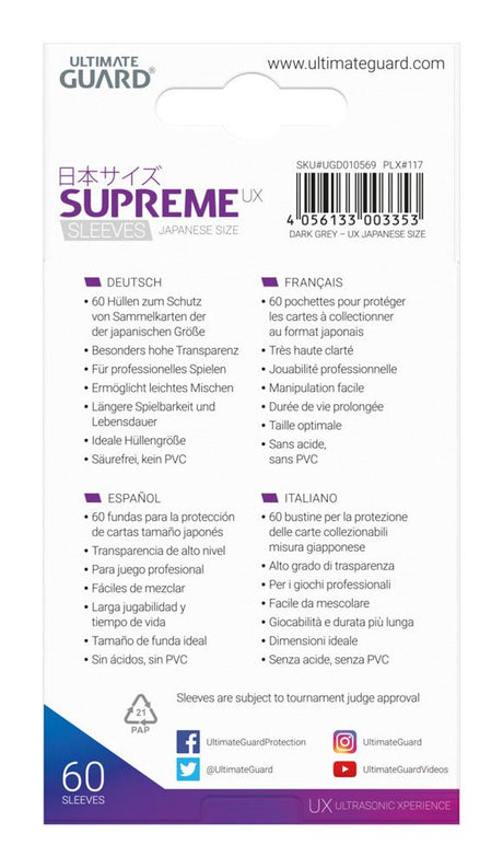 Ultimate Guard Supreme UX Sleeves Japanische Größe Dunkelgrau (60)