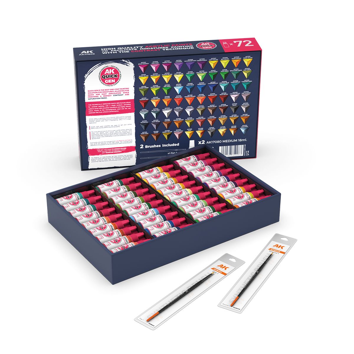 AK Interactive QUICK GEN Paint Set 72 Colors (2 Pinsel)