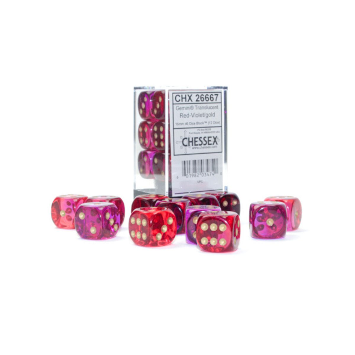 Chessex  16mm D6-Würfel-Set (12) Gemini / Schwarz-Rot/Gold